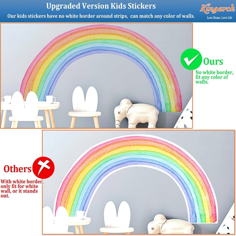 Kingarch Large Watercolor Rainbow Wall Decals, Colorful Peel and Stick Vinyl Nursery Wall Decor, Removable Home Room Wall Decor Murals Stickers for Kids Girls Toddler Bedroom Living Room Playroom - Image 2